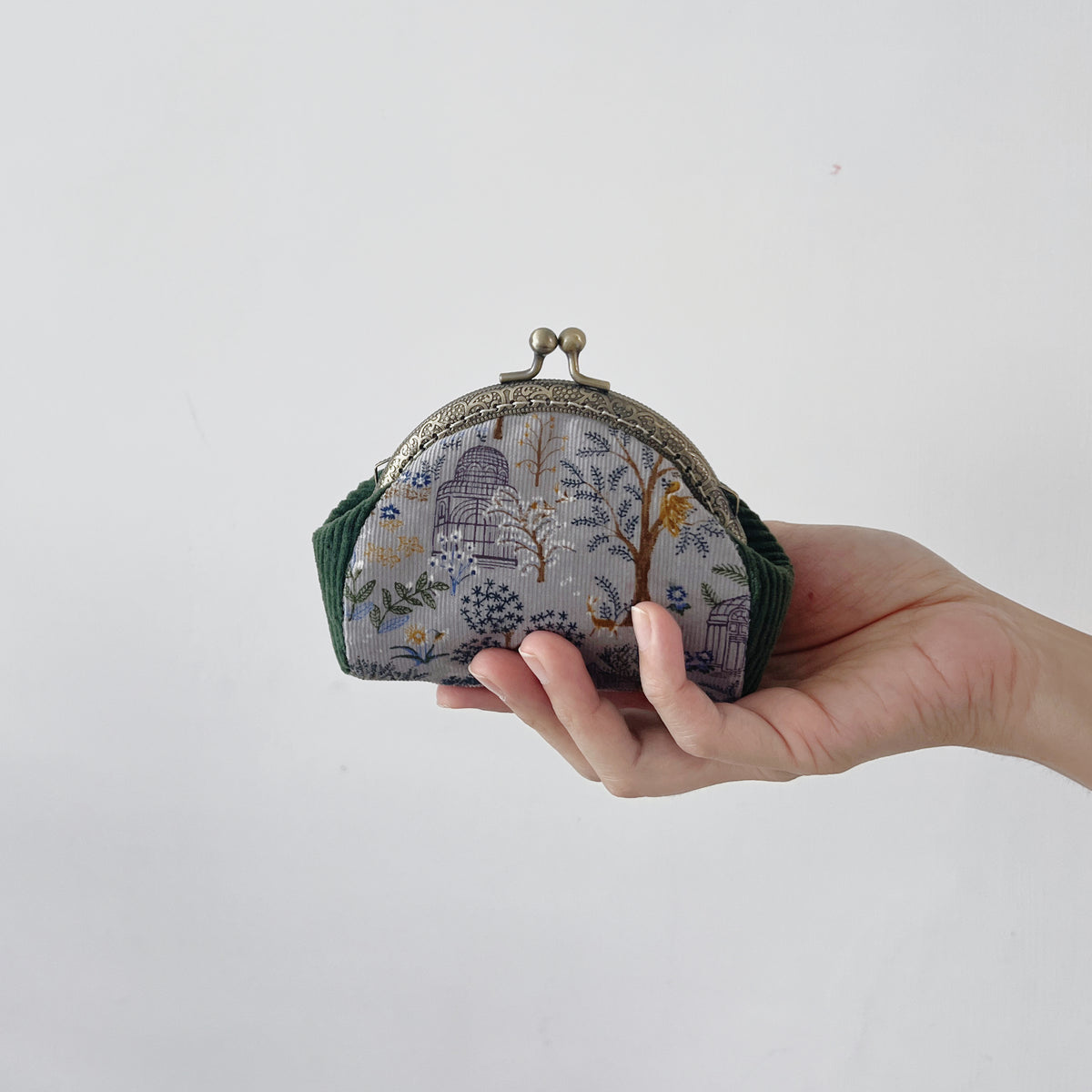 DemiLune 10 Kiss Lock Purse - Enchanted Forest Corduroy