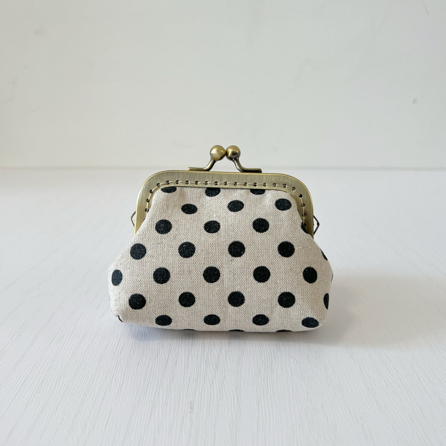 Black Polka Dots - Handmade Fabric Kiss Lock Purse