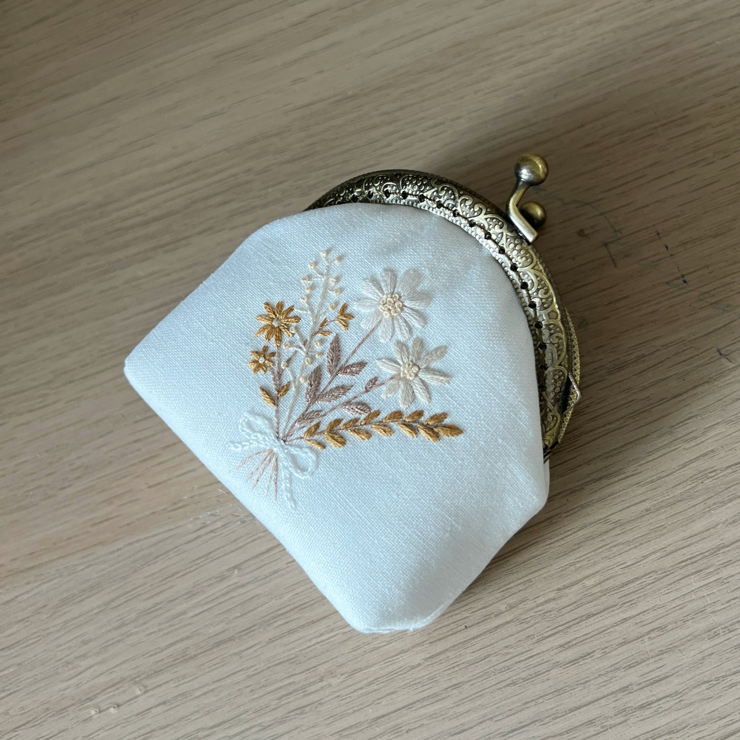 Handsewn Round Kiss Lock Coin Purse - Floral Butterfly Embroidery