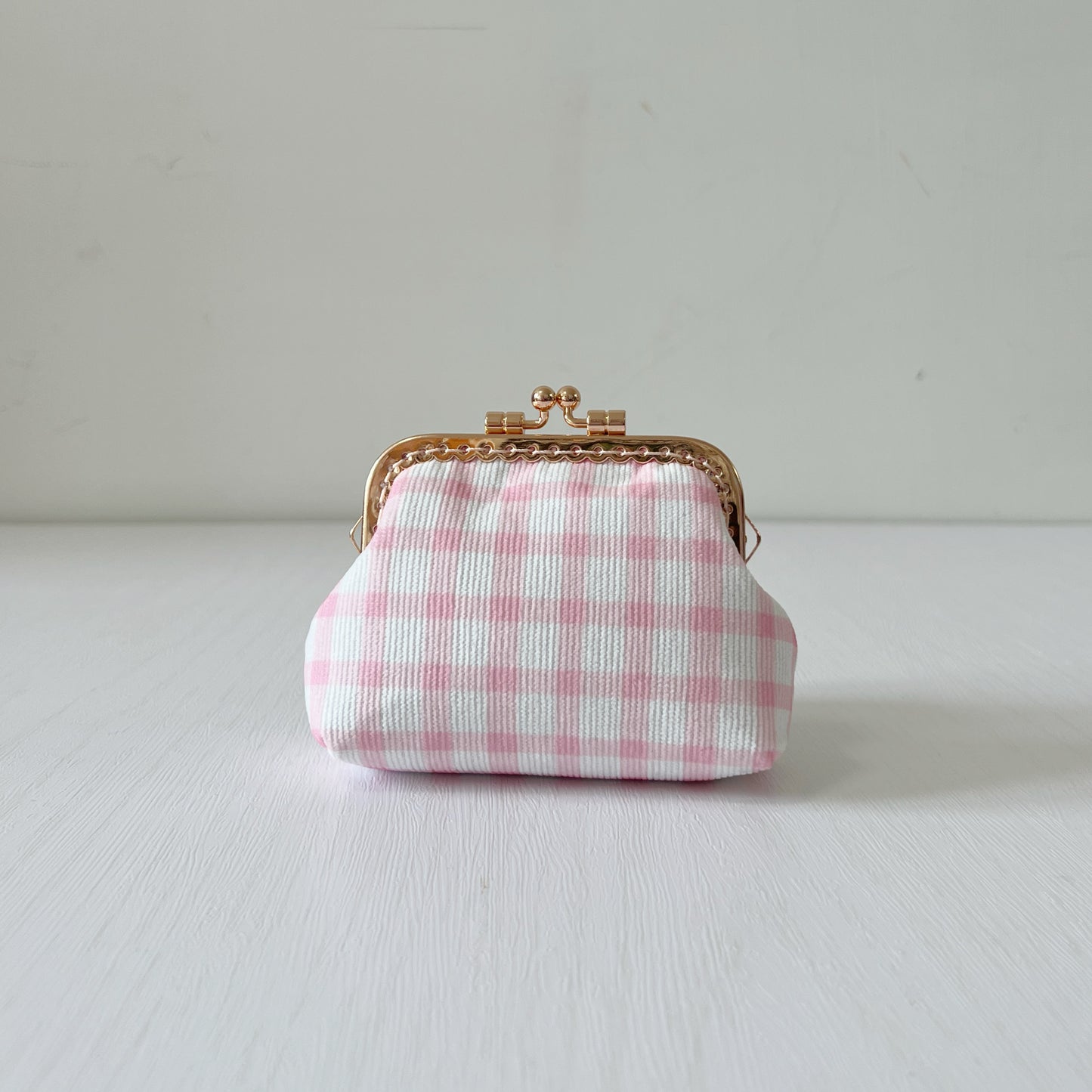 Baby Pink Tiles - Handmade Corduroy Fabric Kiss Lock Purse