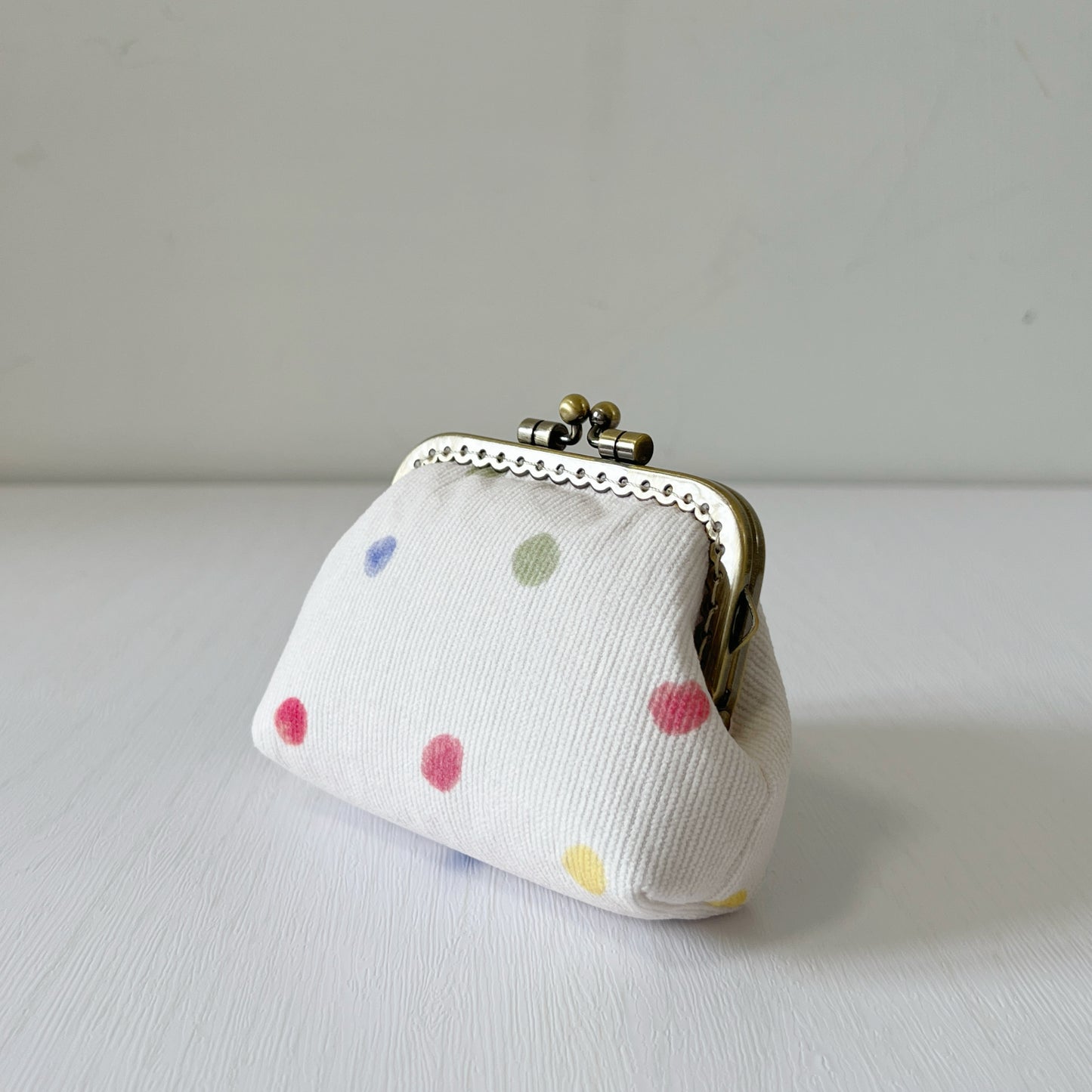 Pastel Rainbow Polka Dots - Handmade Corduroy Fabric Kiss Lock Purse