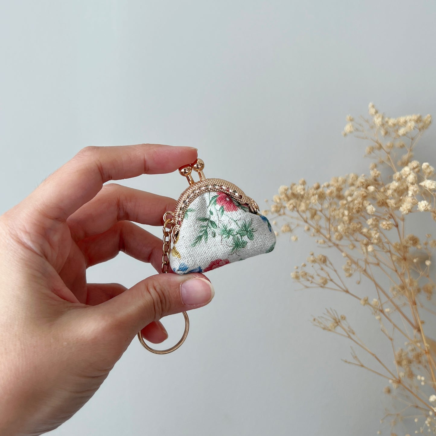 Red Secret Garden - Handmade Mini Tiny Fabric Kiss Lock Purse Keychain