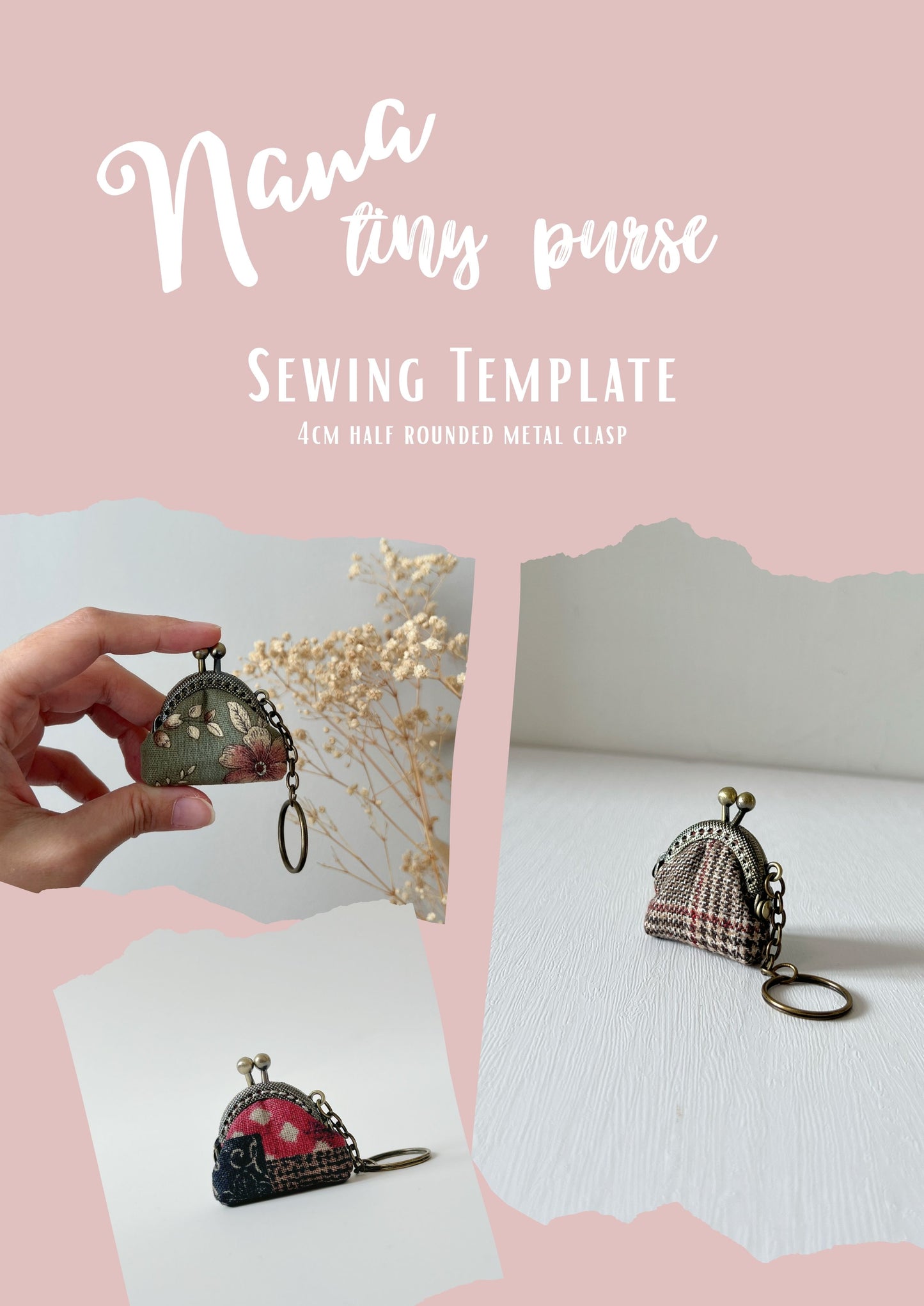 Nana Kiss Lock Tiny Coin Purse Keychain - Beginner Friendly Step-By-Step Sewing Template and Tutorial