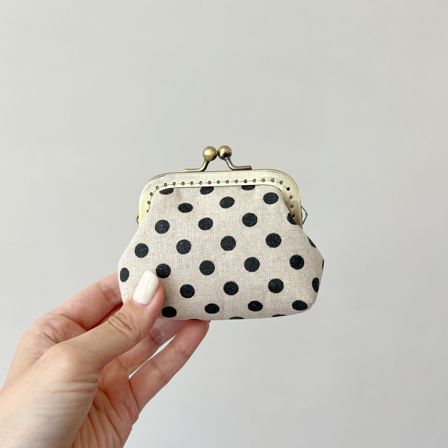 Black Polka Dots - Handmade Fabric Kiss Lock Purse
