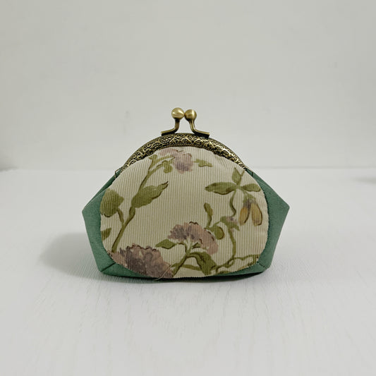 Vintage Green Forest Corduroy Handmade Puffy Kiss Lock Change Purse