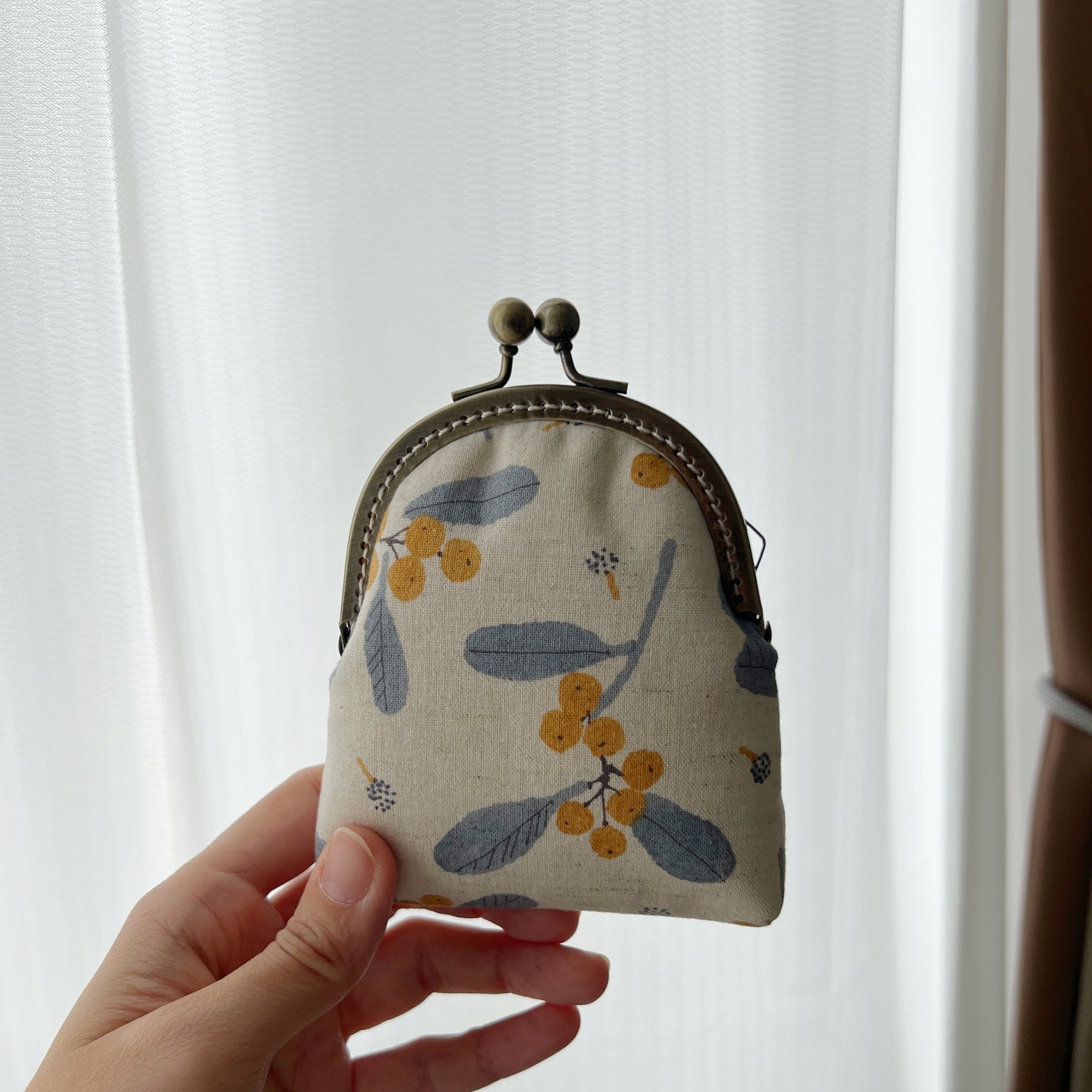 Vintage Yellow Berries - Handmade Fabric Kiss Lock Purse