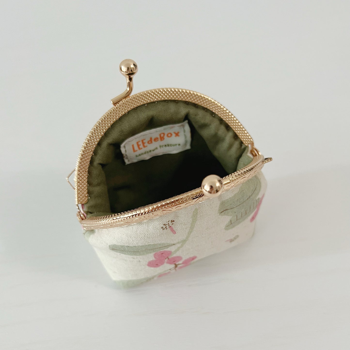 Handmade Lunette Kiss Lock Fabric Purse - Summer Pink Berries Linen
