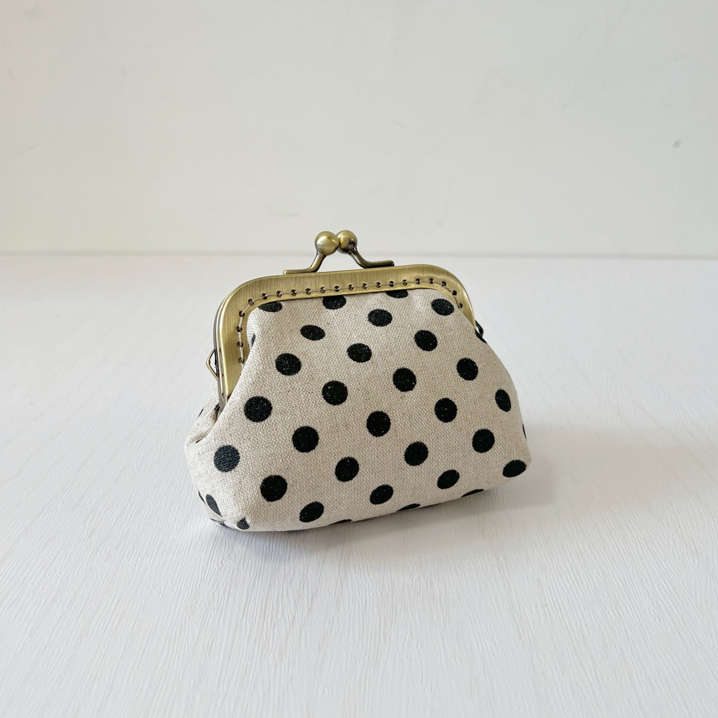 Black Polka Dots - Handmade Fabric Kiss Lock Purse