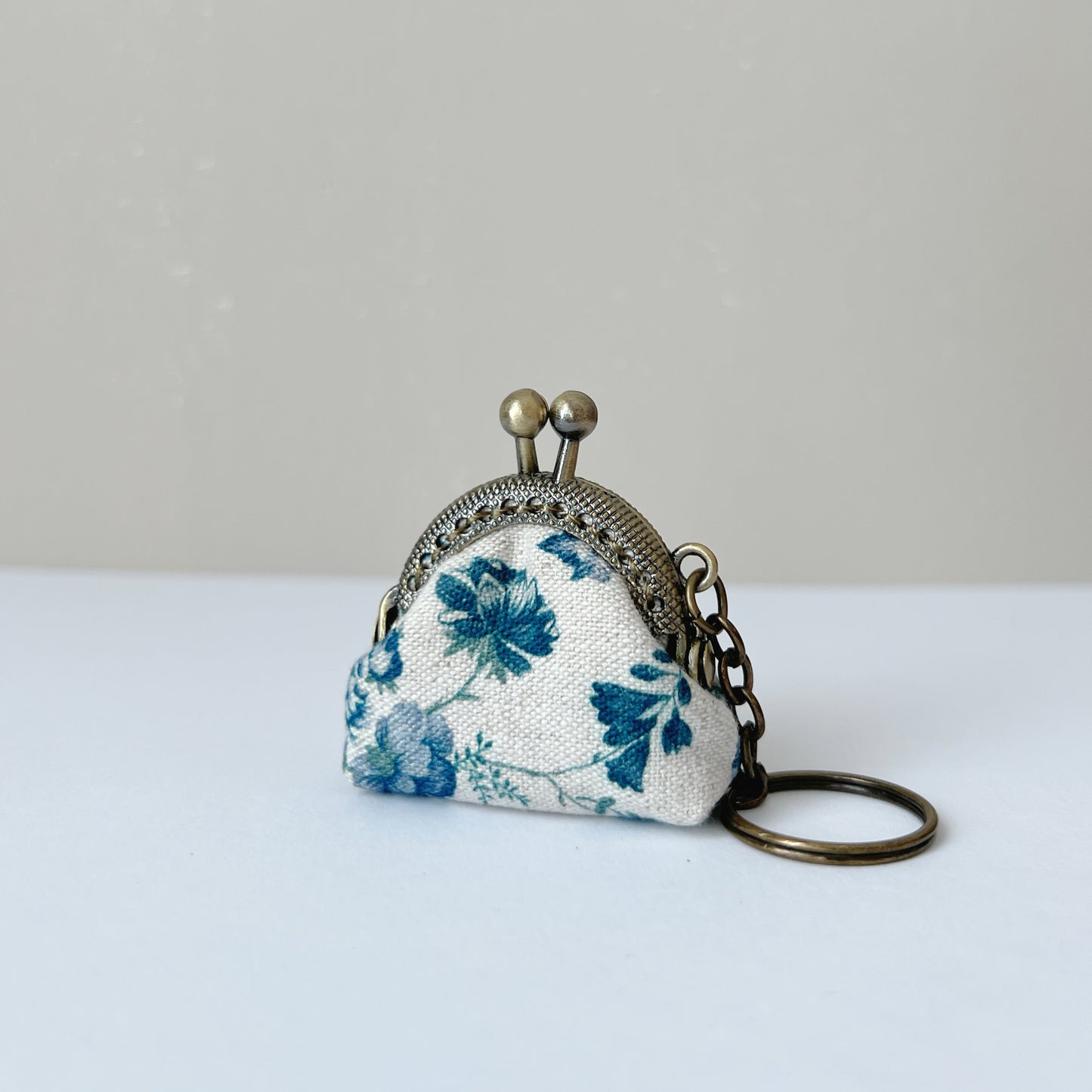 Blue Secret Garden - Handmade Mini Tiny Fabric Kiss Lock Purse Keychain