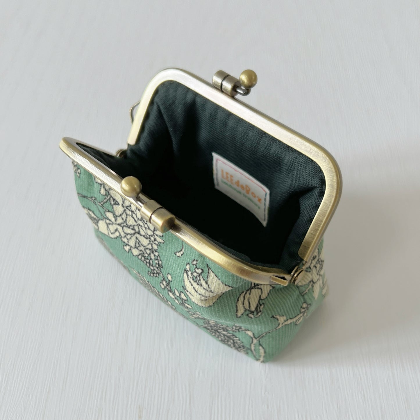 Mint Green Floral - Handmade Fabric Kiss Lock Purse