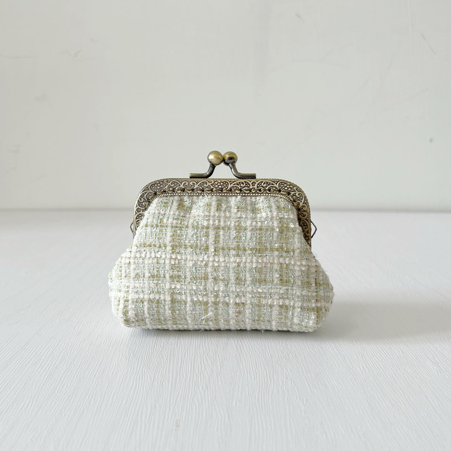 Green Bouclé Tweed - Handmade Fabric Kiss Lock Purse