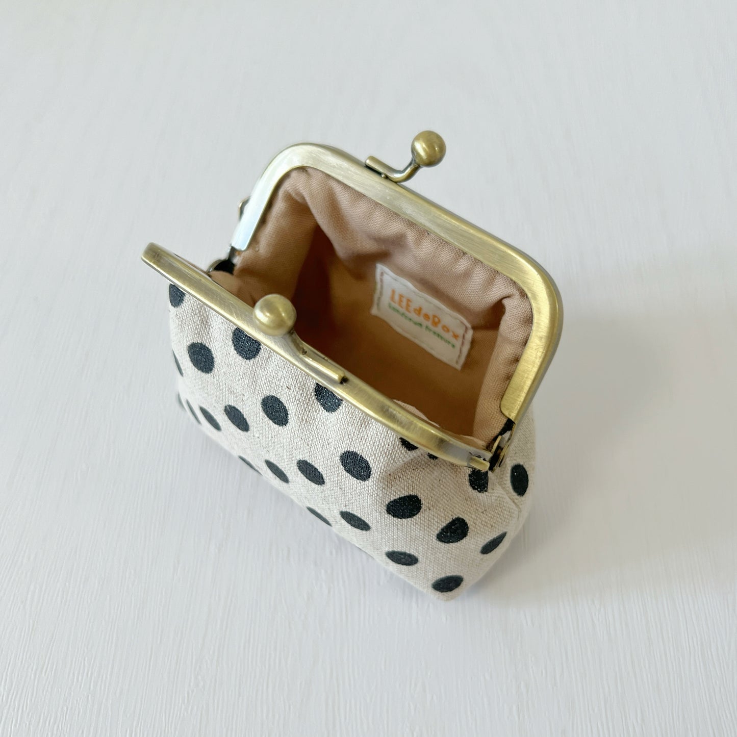 Black Polka Dots - Handmade Fabric Kiss Lock Purse