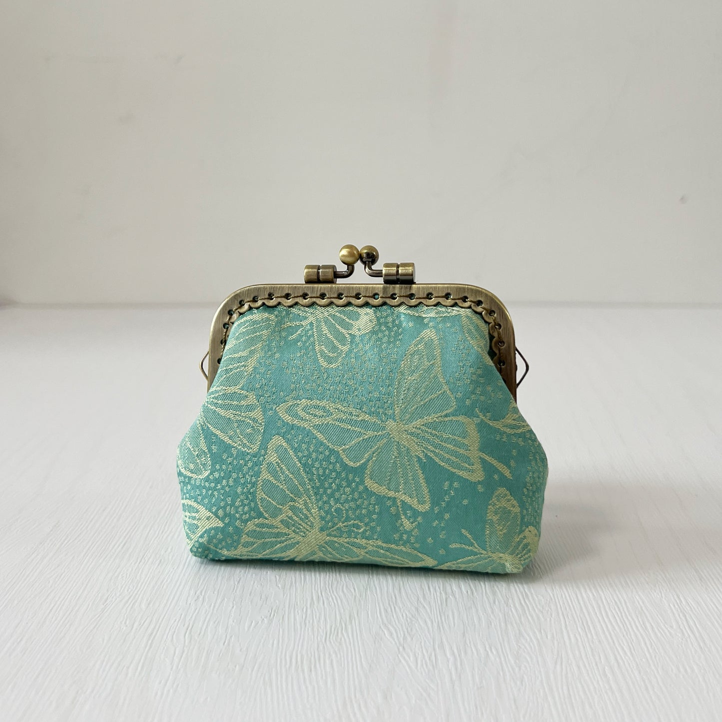 Green Butterflies - Handmade Fabric Kiss Lock Coin Purse
