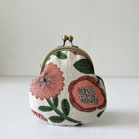 Pink Abstract Floral - Handmade Fabric Kiss Lock Purse