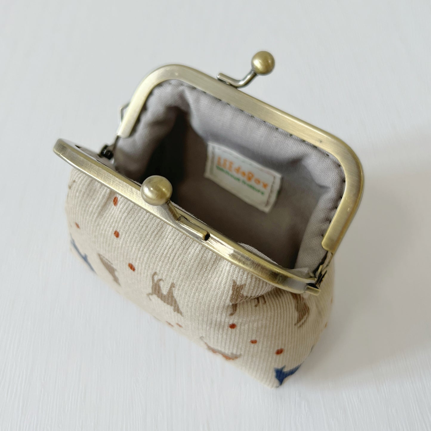 Beige Cats Corduroy Fabric Purse - Handsewn Kiss Lock Purse