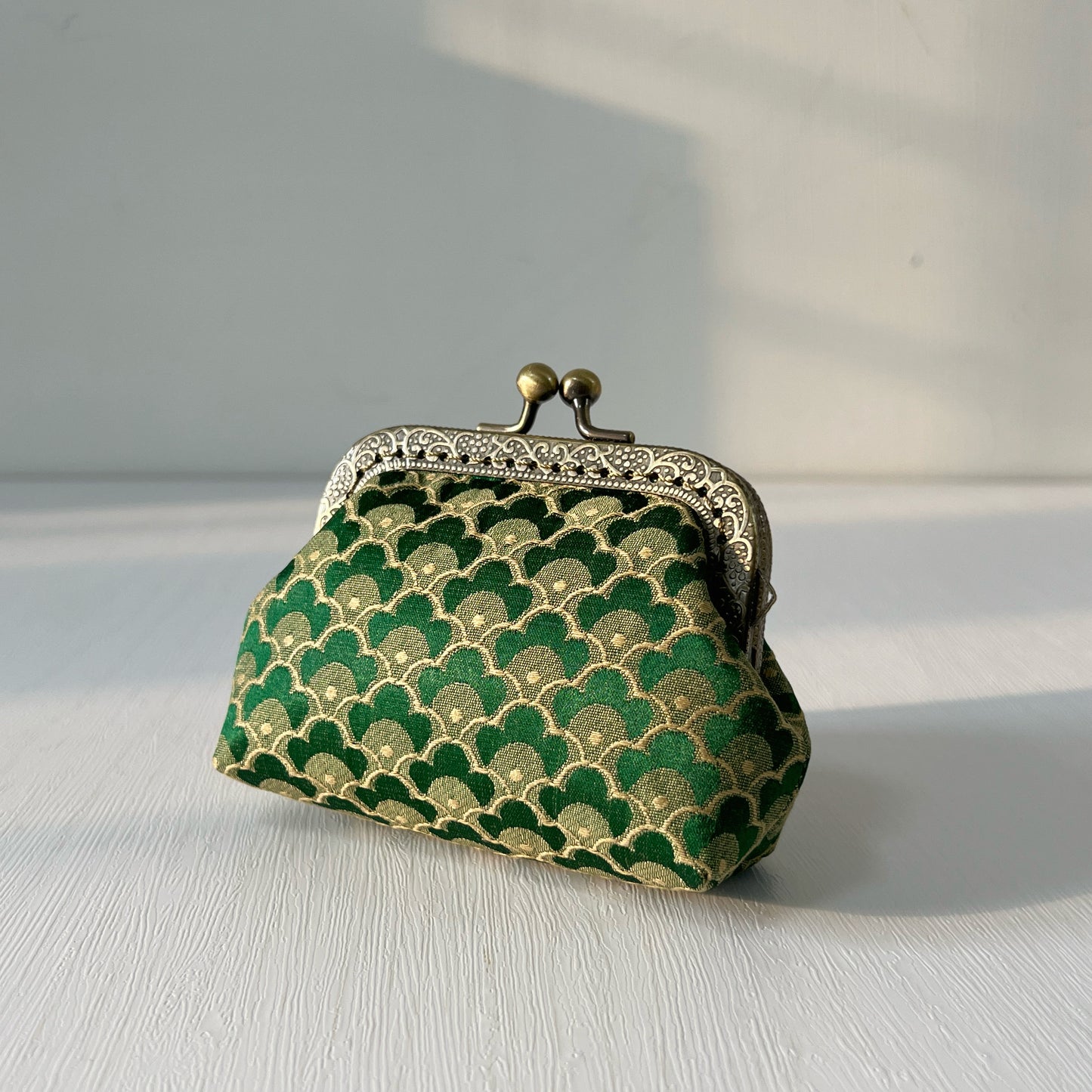 Green Dragon Scales - Handmade Fabric Kiss Lock Coin Purse