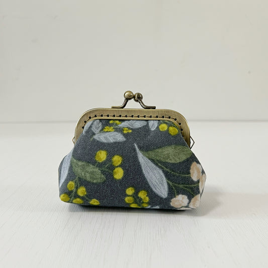 Blue Garden Berries Floral - Handmade Kiss Lock Fabric Purse