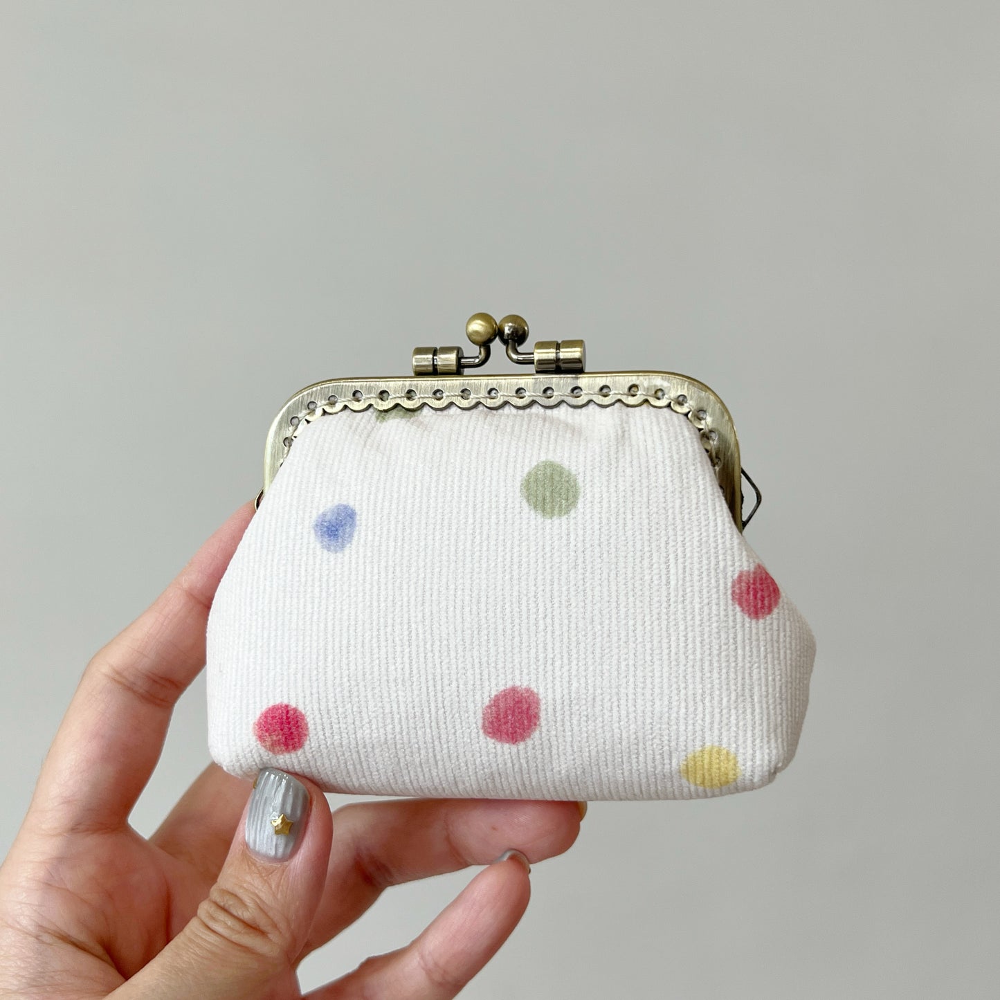 Pastel Rainbow Polka Dots - Handmade Corduroy Fabric Kiss Lock Purse