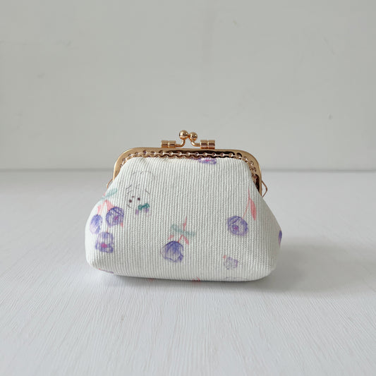 Creamy White Bunny - Handmade Corduroy Fabric Kiss Lock Purse