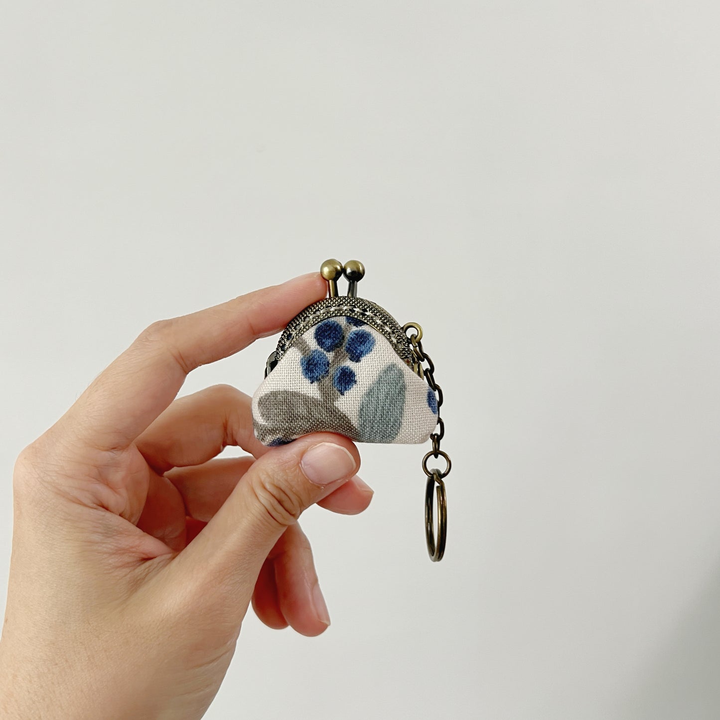 Blue Berries - Handsewn Tiny Kiss Lock Purse Keychain