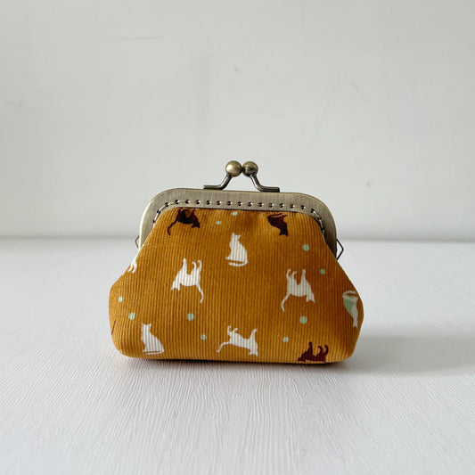 Ginger Cats Corduroy Fabric Purse - Handsewn Kiss Lock Purse