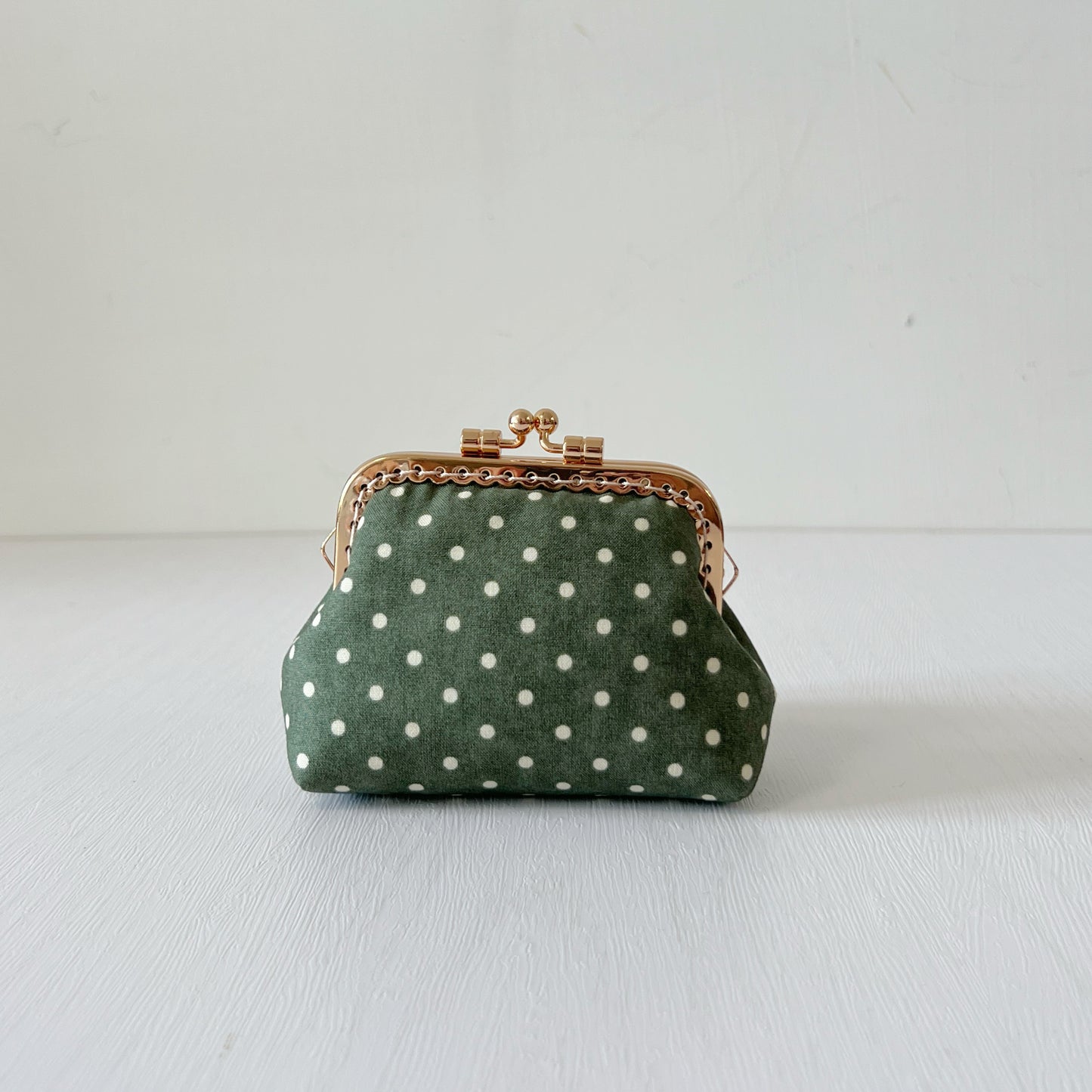 Green Tiny Polka Dots Coin Purse - Handsewn Kiss Lock Purse