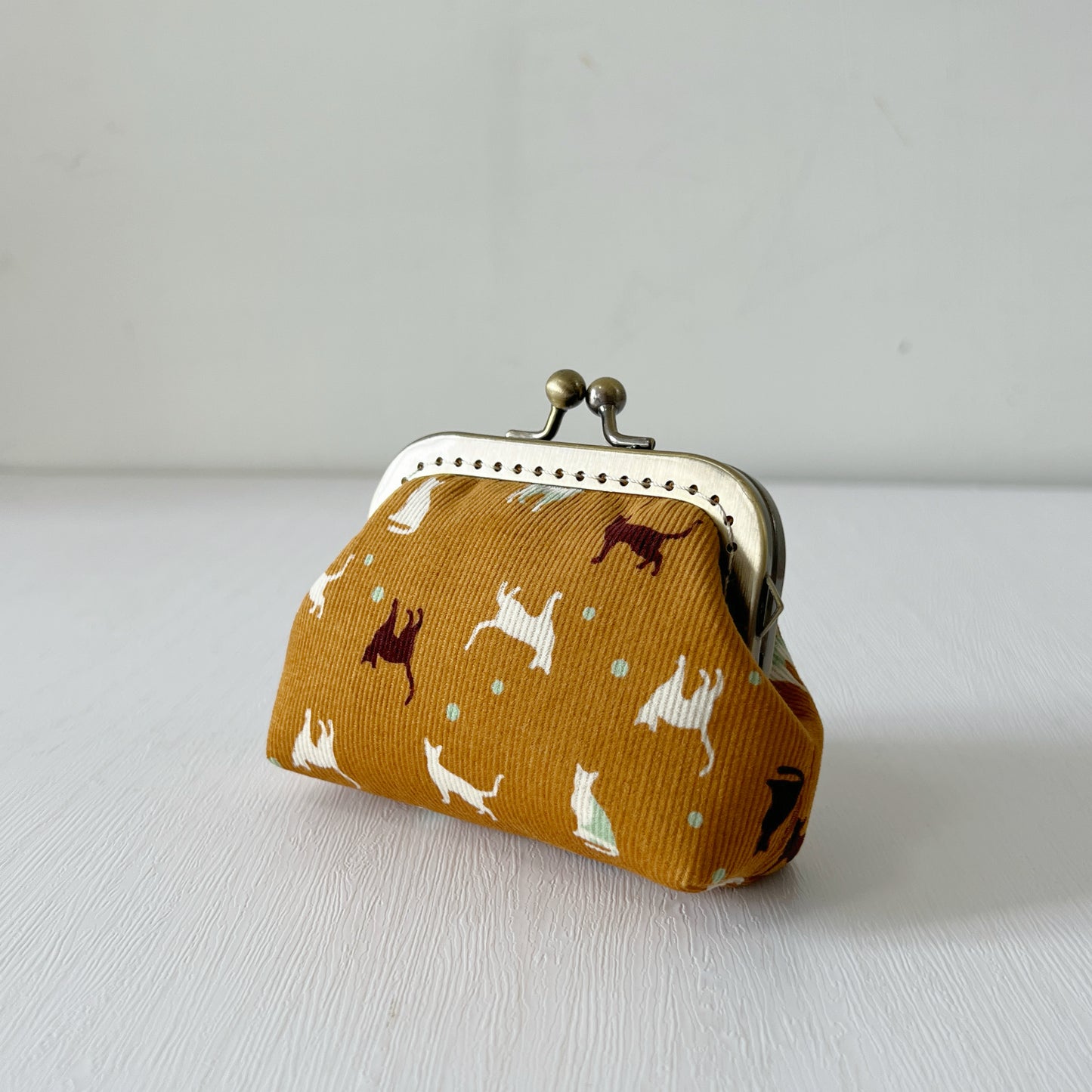 Ginger Cats Corduroy Fabric Purse - Handsewn Kiss Lock Purse