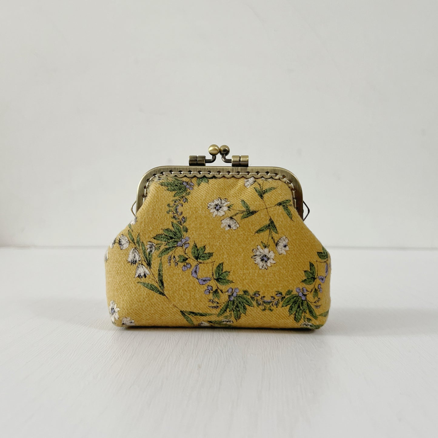 PRE-ORDER Handmade Kiss Lock Purse - Custard Yellow Floral Brushed Cotton Twill