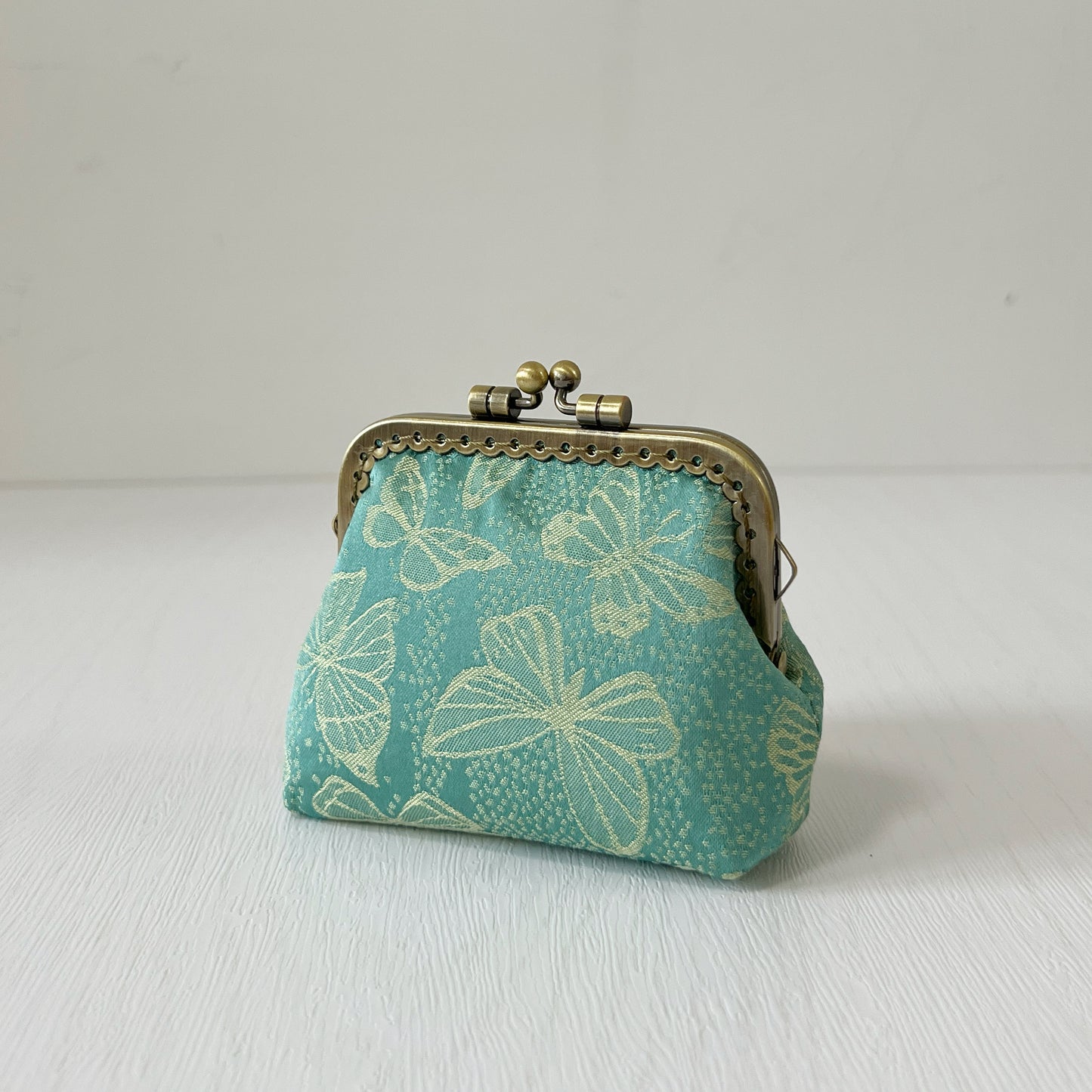Green Butterflies - Handmade Fabric Kiss Lock Coin Purse