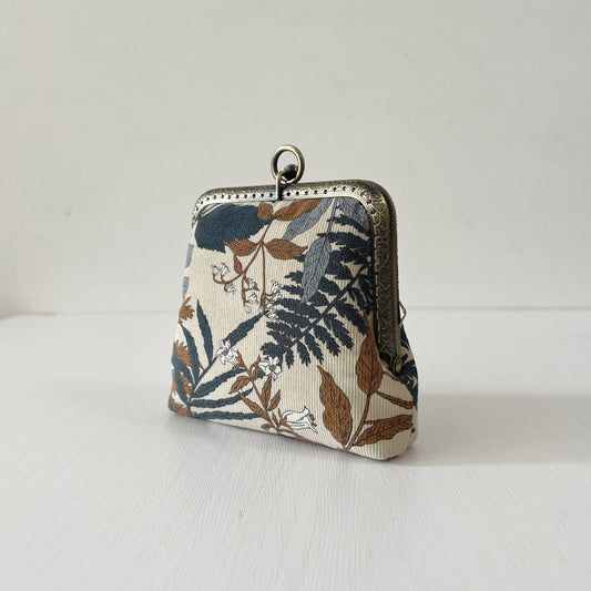 ESME 11 - Handsewn Kiss Lock Frame Clutch Double Compartment Small Purse - Autumn Forest Corduroy