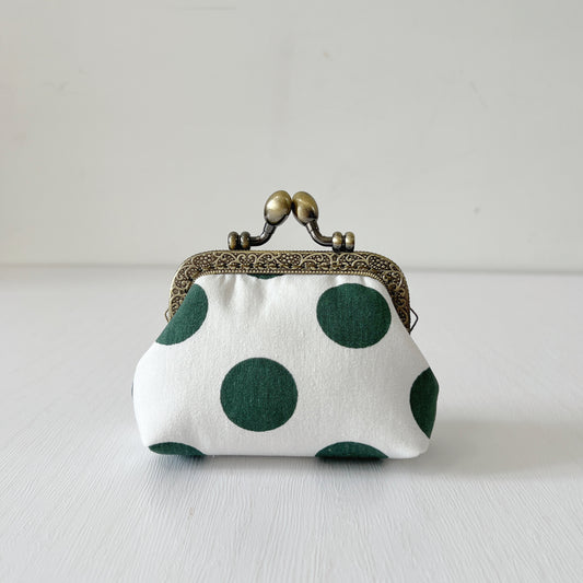 Green Big Polka Dots - Handmade Kiss Lock Coin Purse