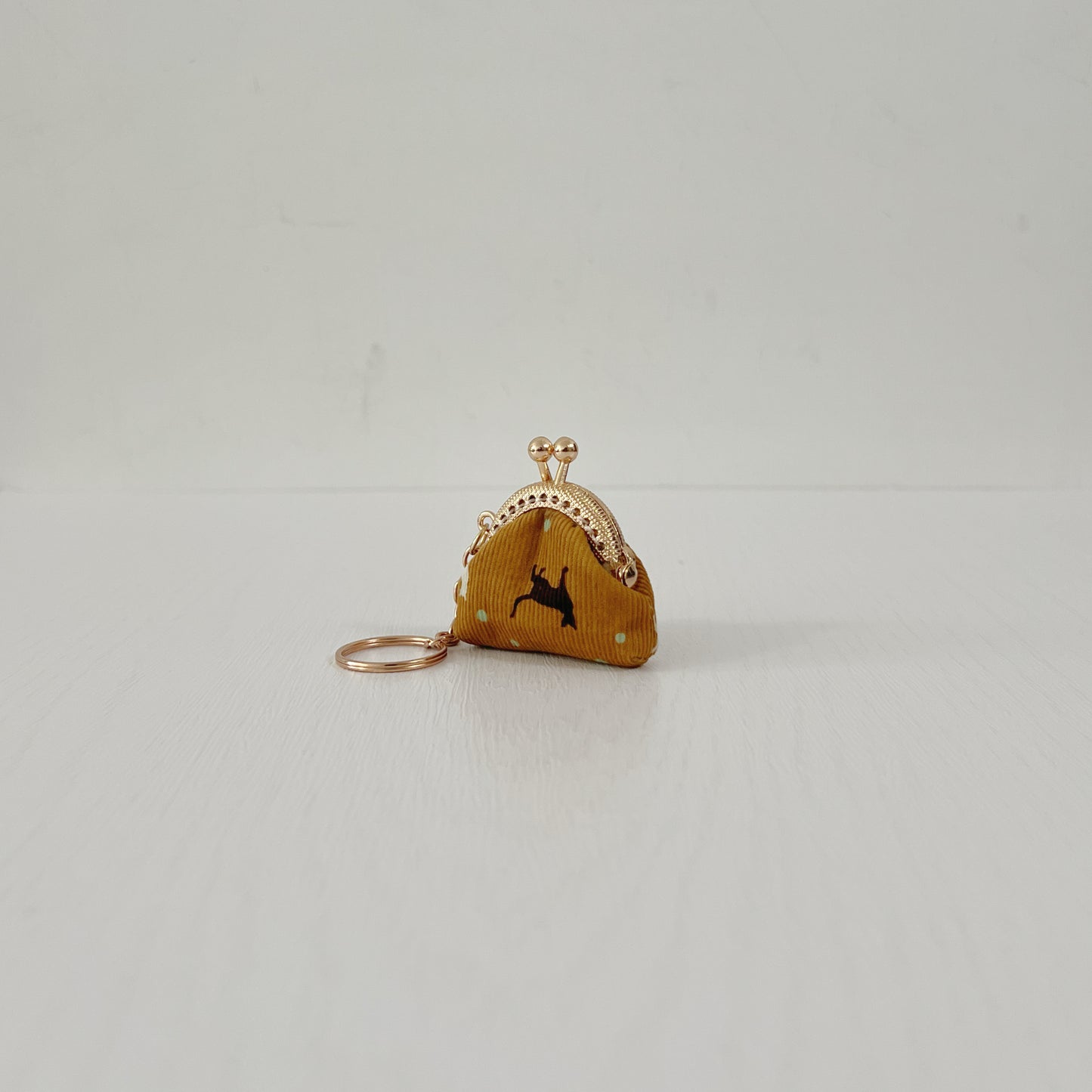 Mustard Yellow Cats Corduroy - Handsewn Tiny Kiss Lock Purse Keychain