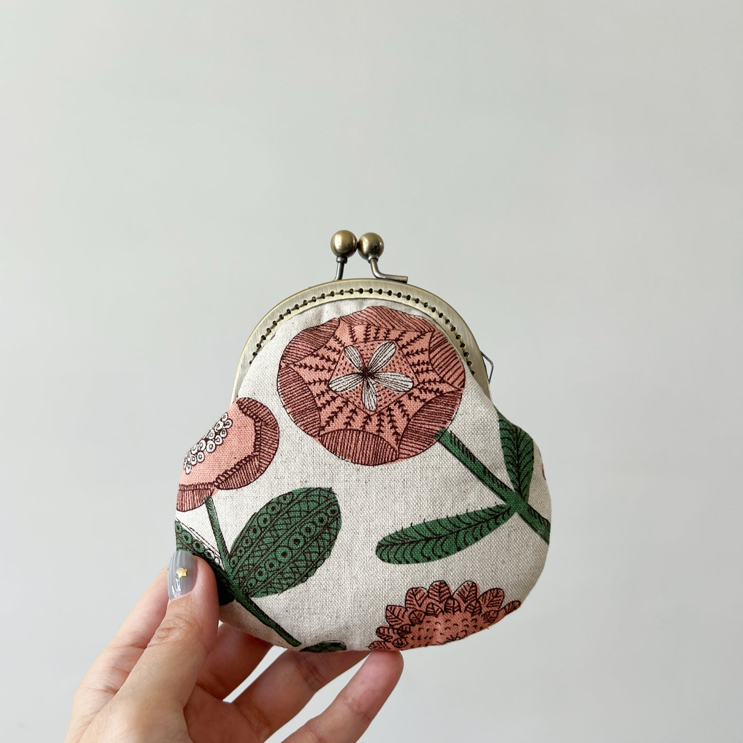 Pink Abstract Floral - Handmade Fabric Kiss Lock Purse