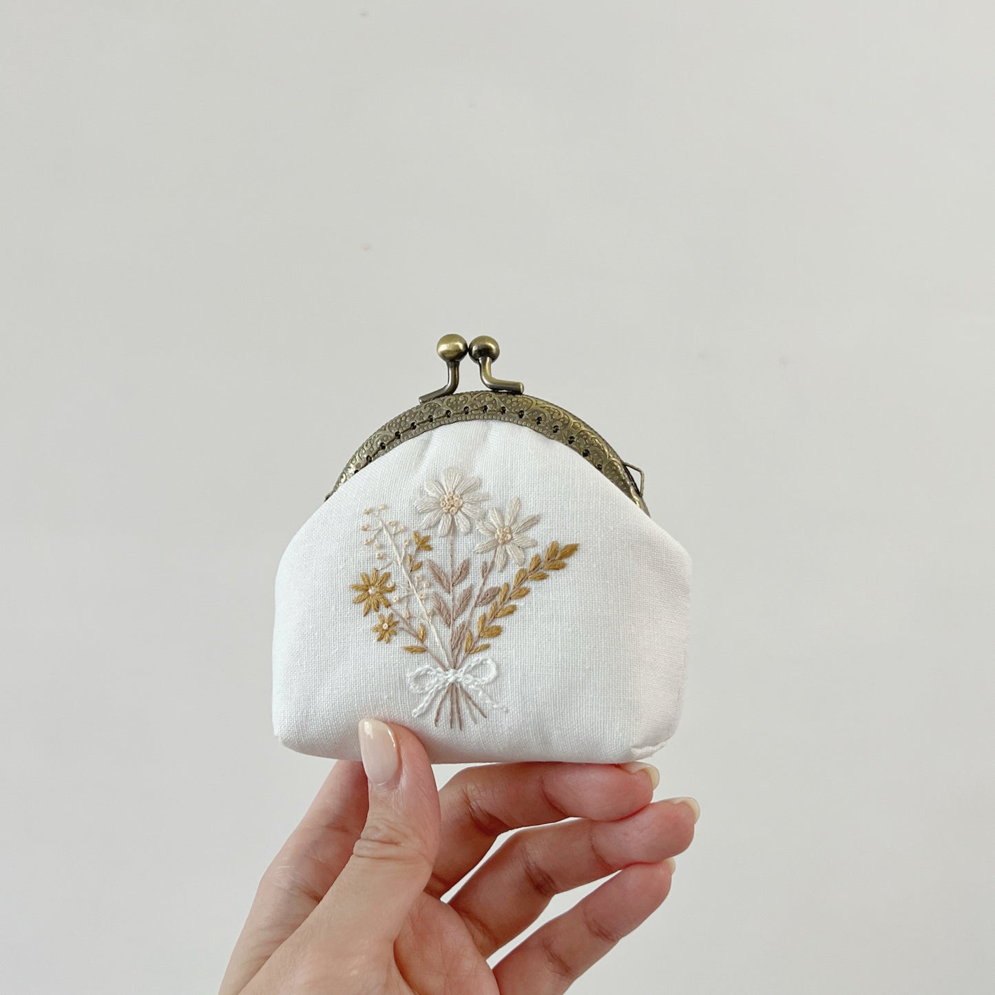 Handsewn Round Kiss Lock Coin Purse - Floral Butterfly Embroidery