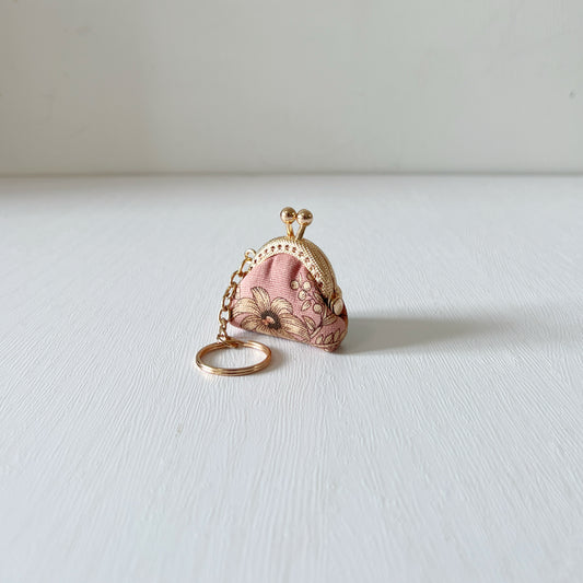 Pink Old Garden - Handsewn Half Round Tiny Kiss Lock Purse Keychain