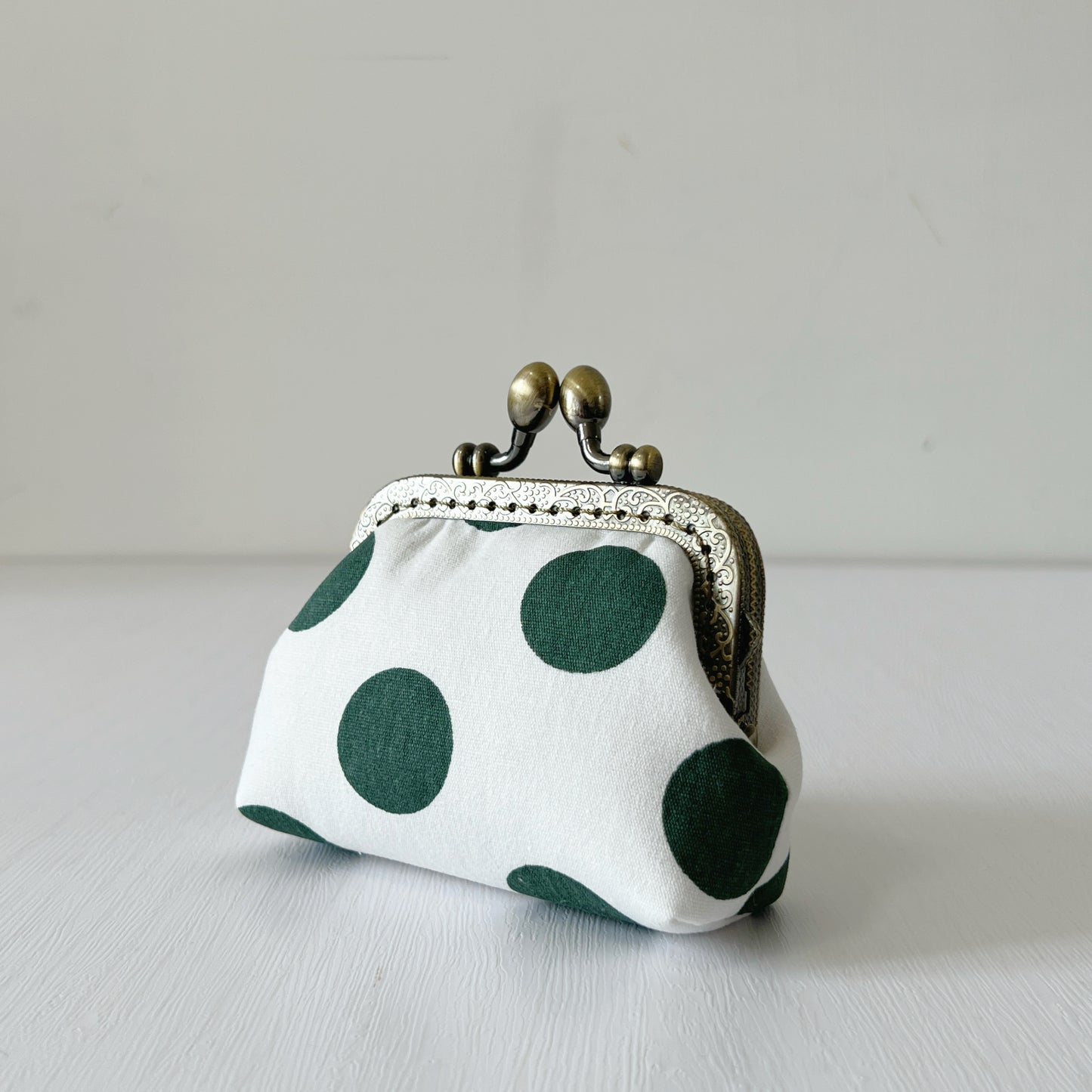 Green Big Polka Dots - Handmade Kiss Lock Coin Purse