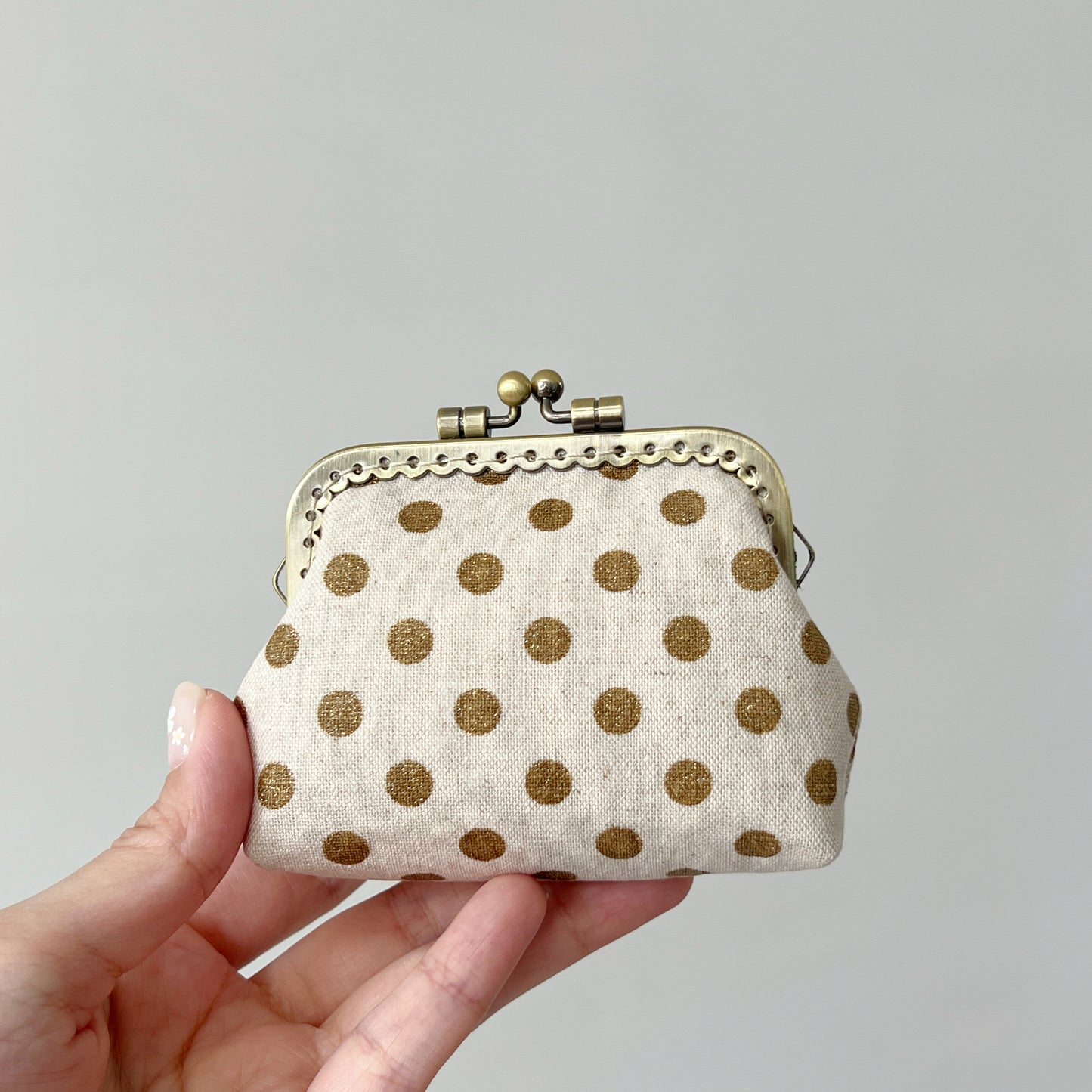 Gold Polka Dots - Handmade Fabric Kiss Lock Purse