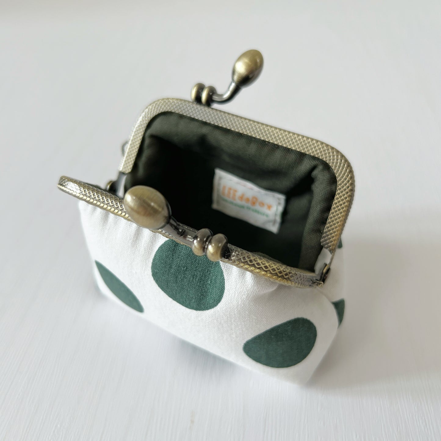 Green Big Polka Dots - Handmade Kiss Lock Coin Purse