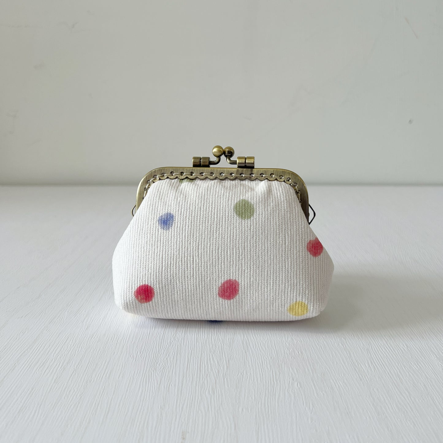 Pastel Rainbow Polka Dots - Handmade Corduroy Fabric Kiss Lock Purse
