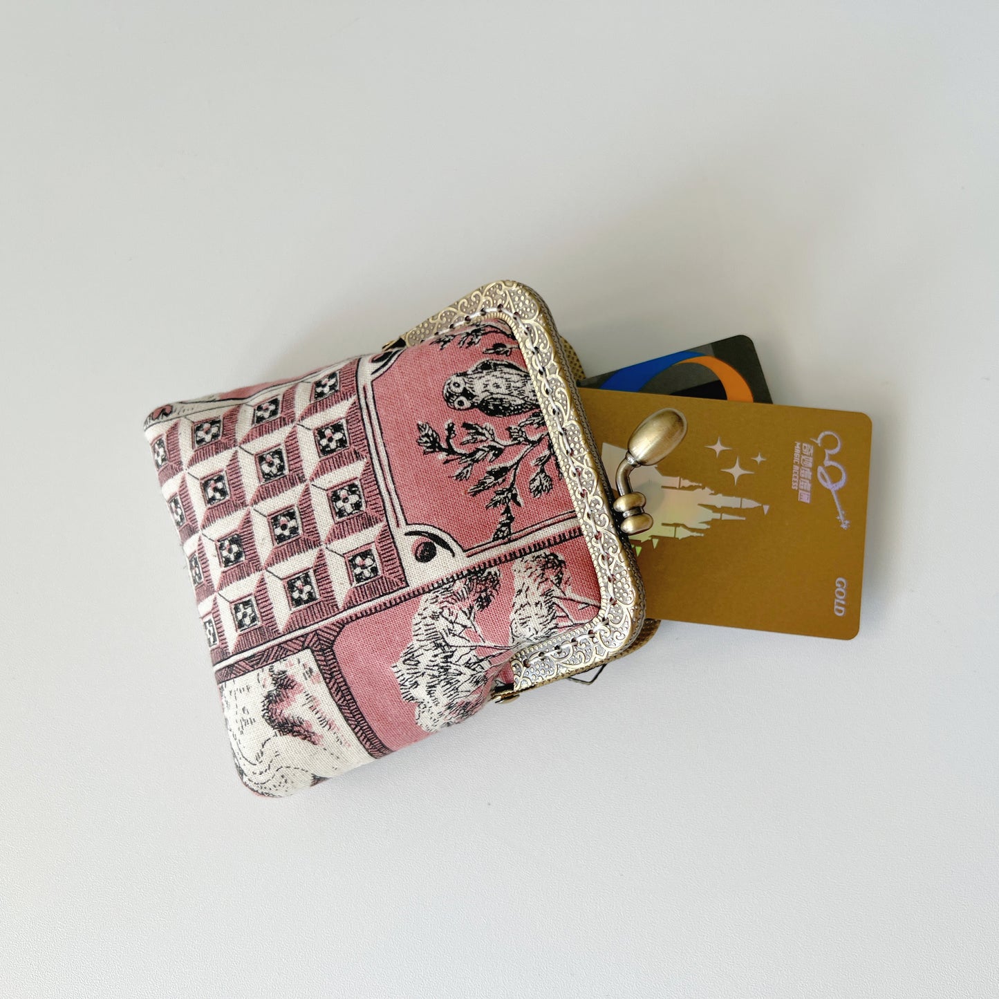 Handsewn Kiss Lock Card Holder - Old Pink Castle