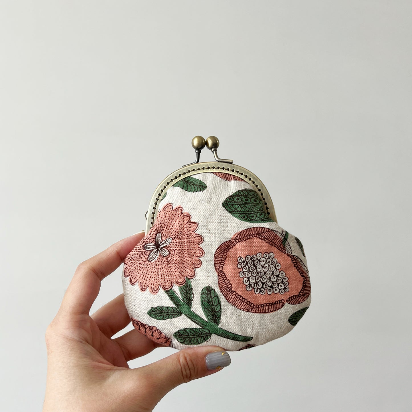 Pink Abstract Floral - Handmade Fabric Kiss Lock Purse