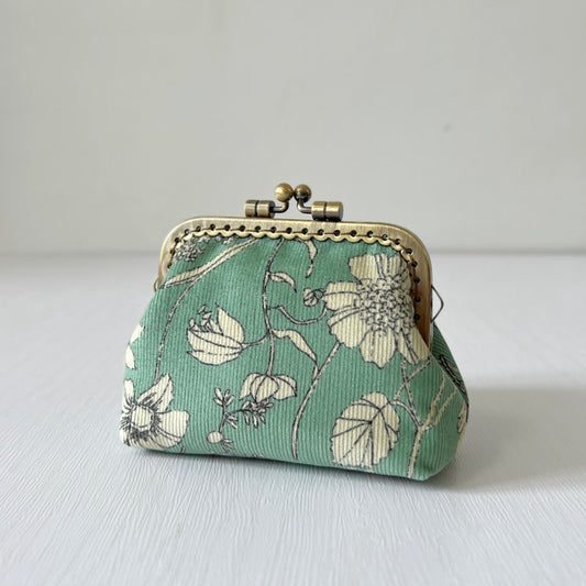 Mint Green Floral - Handmade Fabric Kiss Lock Purse