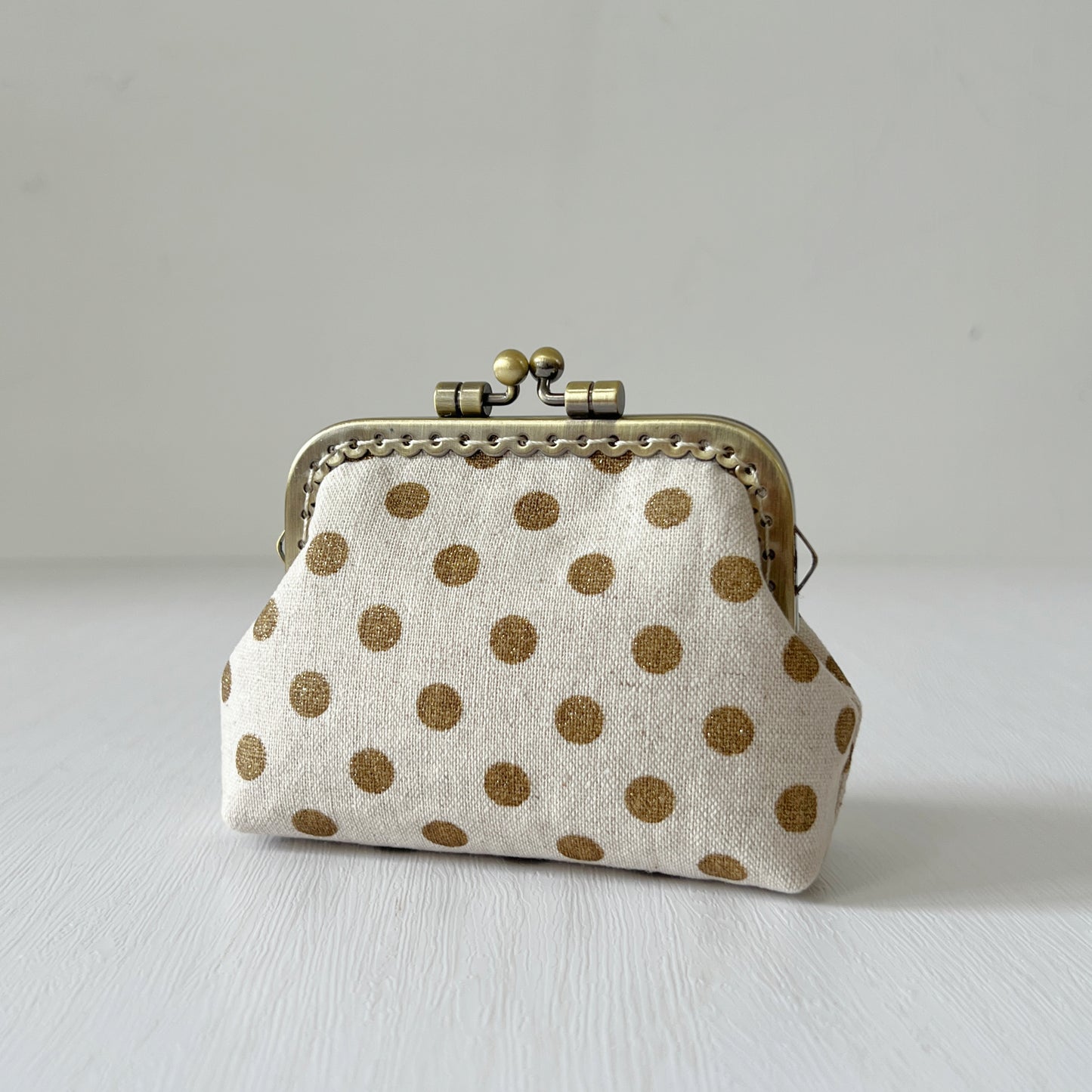 Gold Polka Dots - Handmade Fabric Kiss Lock Purse