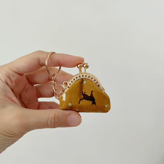 Mustard Yellow Cats Corduroy - Handsewn Tiny Kiss Lock Purse Keychain