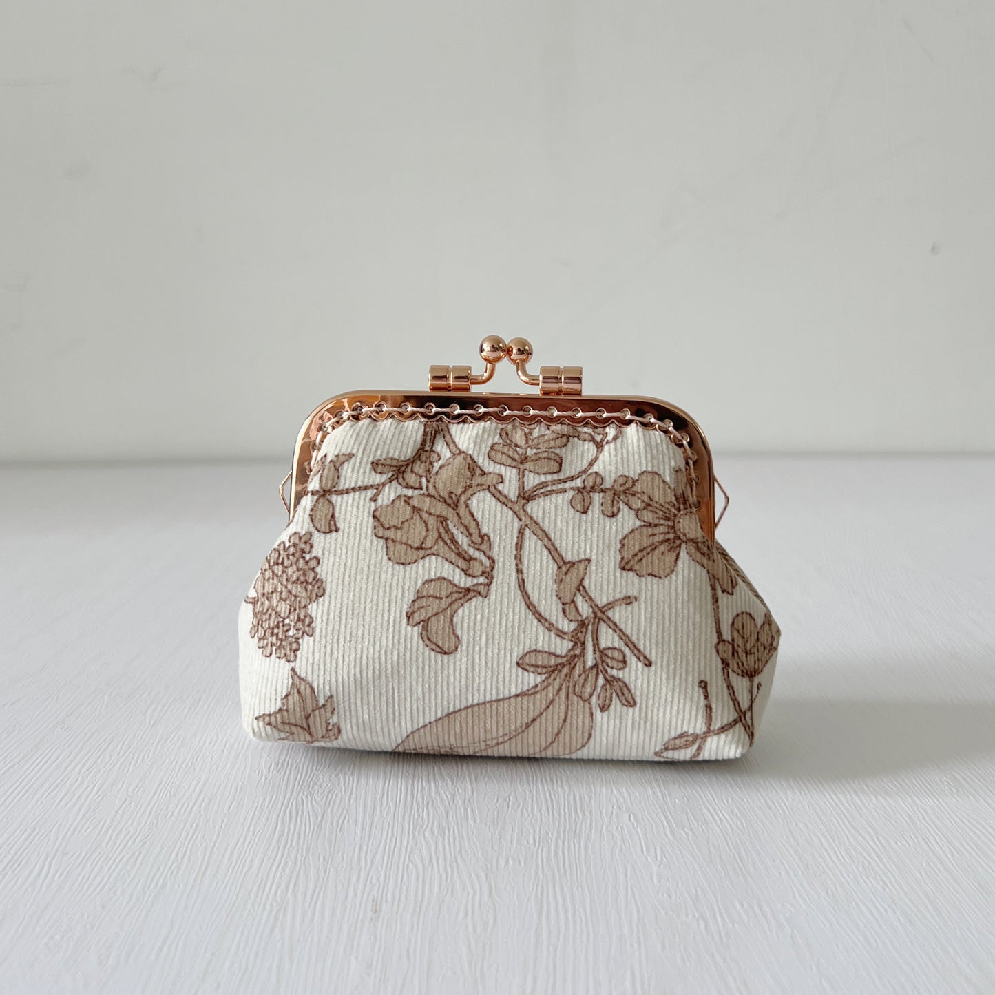 Khaki Floral - Handmade Fabric Kiss Lock Purse