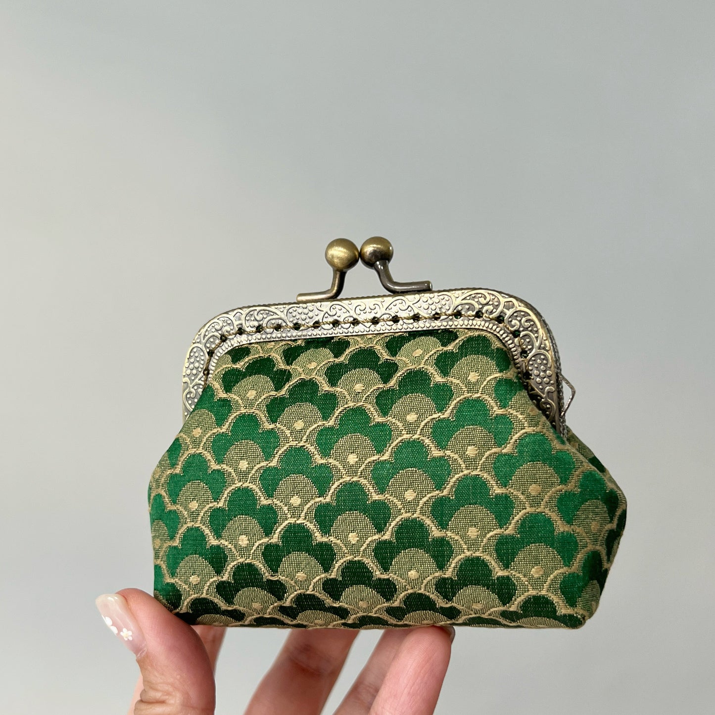 Green Dragon Scales - Handmade Fabric Kiss Lock Coin Purse