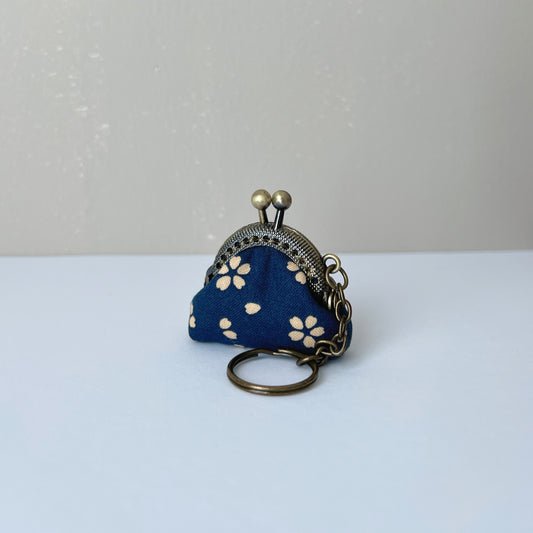 Blue Cherry Blossom - Handmade Mini Tiny Fabric Kiss Lock Purse Keychain