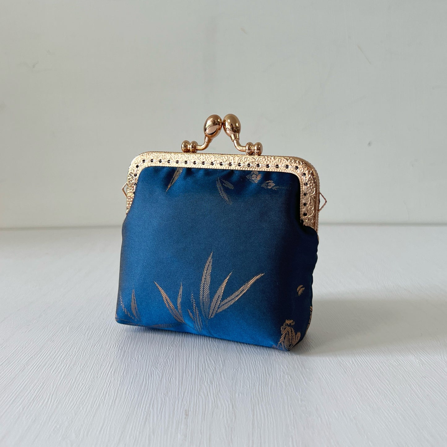 Vintage Brocade Oriental Floral - Handsewn Kiss Lock Card Purse