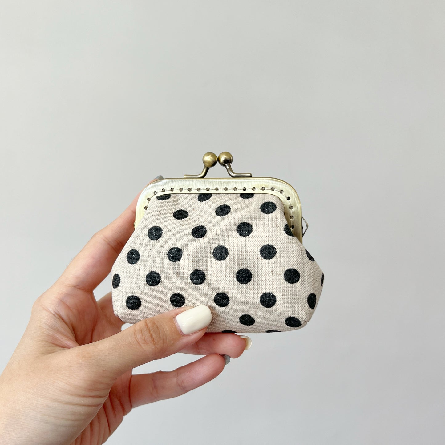 Black Polka Dots - Handmade Fabric Kiss Lock Purse