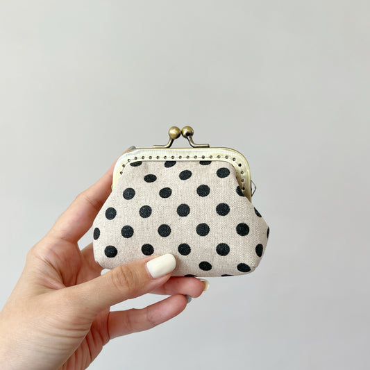 Black Polka Dots - Handmade Fabric Kiss Lock Purse